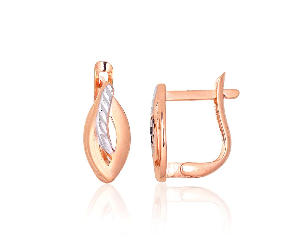 Zelta auskari ar 'angļu' slēdzēju #1201642(Au-R+PRh-W), Sarkanais Zelts 585°, rodijs (pārklājums), 1.52 gr. - Rotaslietas Avenique Design