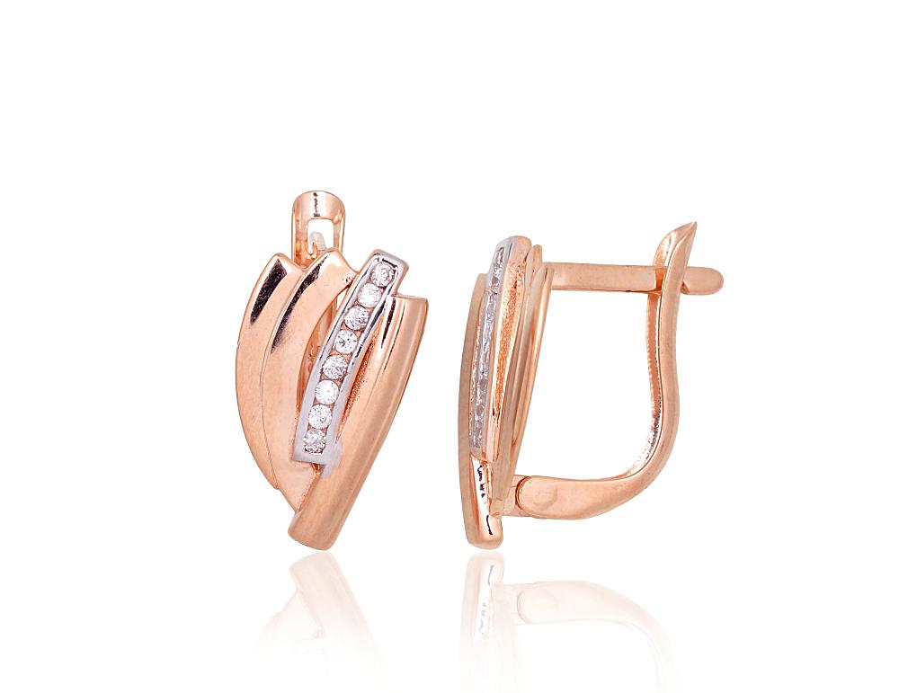 Zelta auskari ar 'angļu' slēdzēju #1201646(Au-R+PRh-W)_CZ, Sarkanais Zelts 585°, rodijs (pārklājums), Cirkoni, 1.95 gr. - Rotaslietas Avenique Design