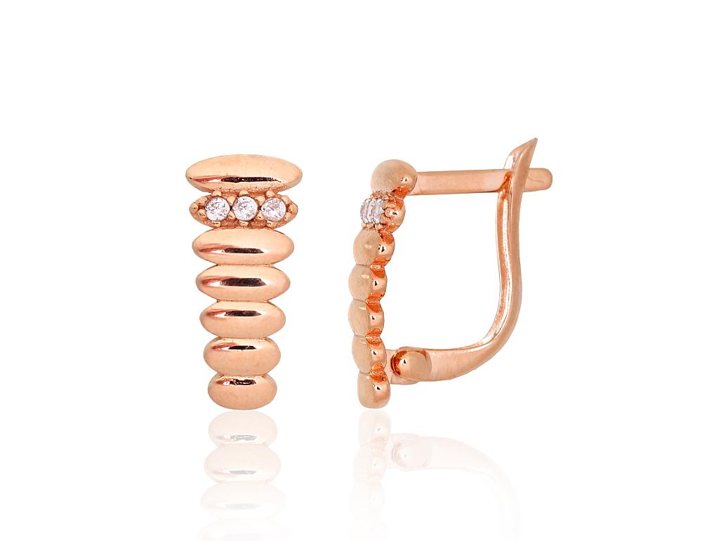 Zelta auskari ar 'angļu' slēdzēju #1201649(Au-R)_CZ, Sarkanais Zelts 585°, Cirkoni, 1.8 gr. - Rotaslietas Avenique Design