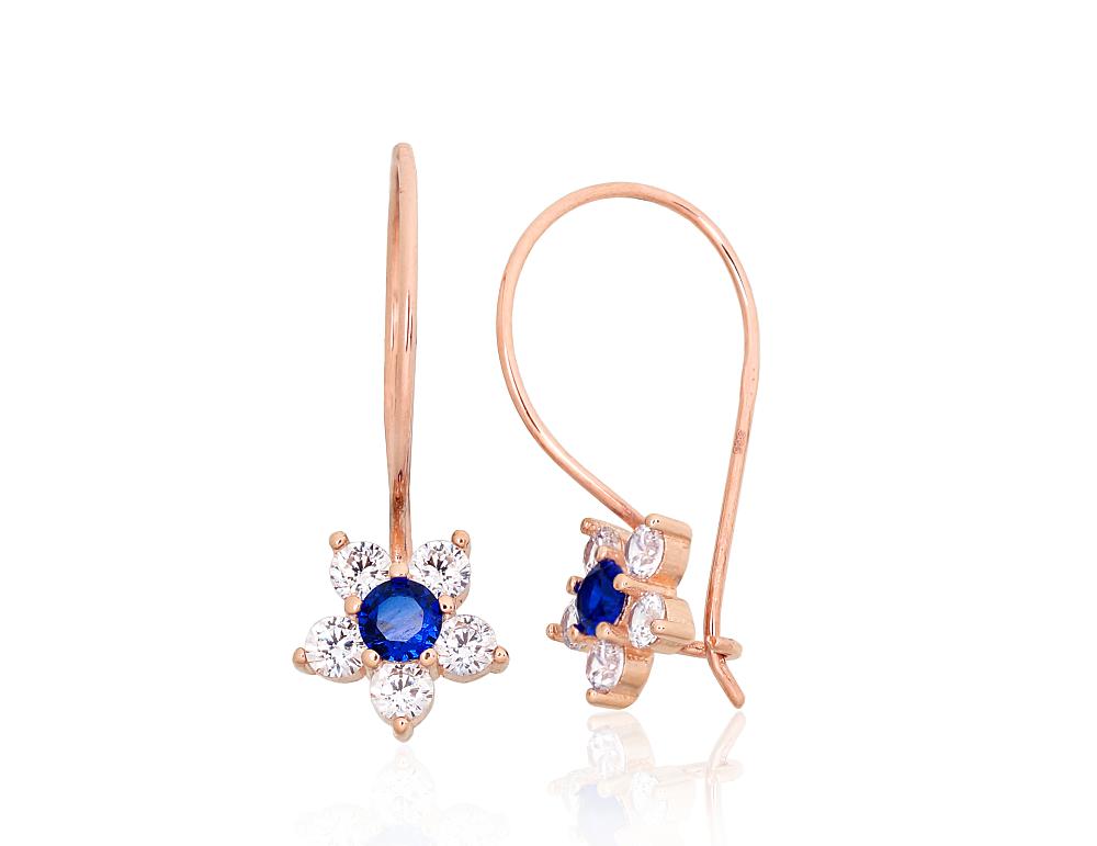 Zelta auskari ar āķīšiem #1201656(Au-R)_CZ+CZ-B, Sarkanais Zelts 585°, Cirkoni, 1.42 gr. - Rotaslietas Avenique Design