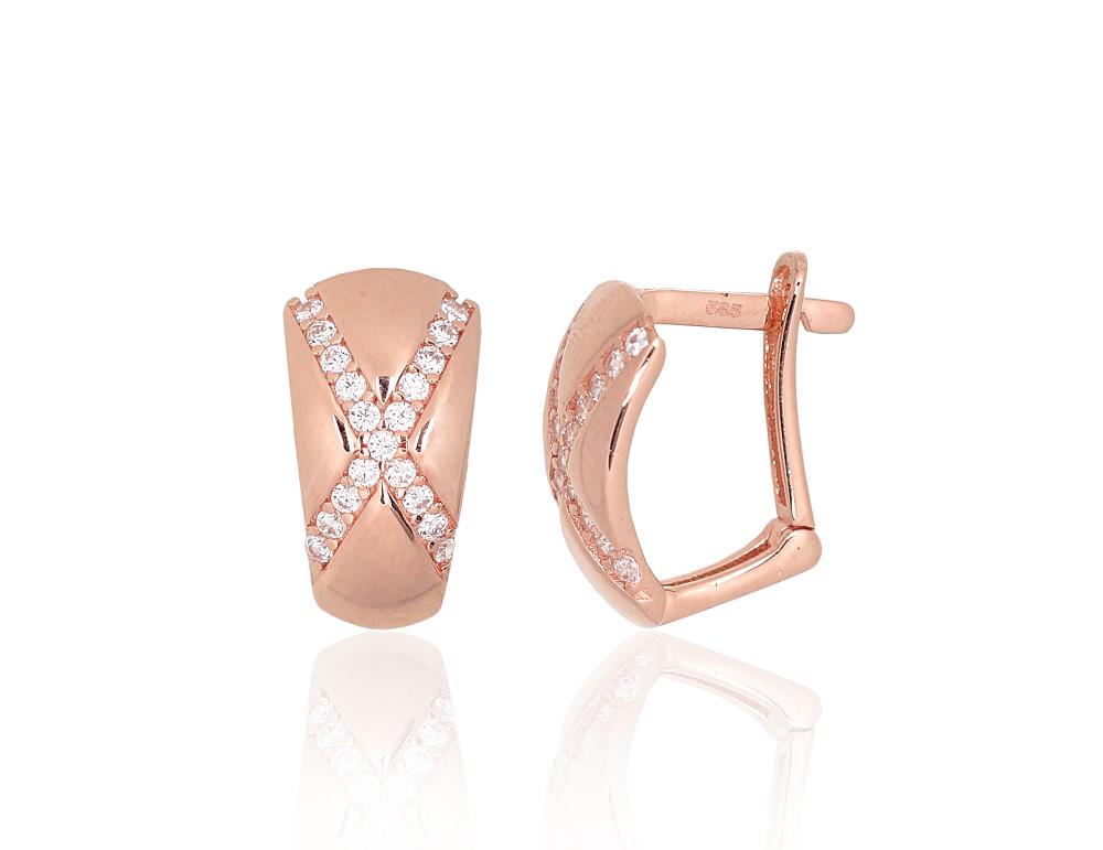 Zelta auskari ar 'angļu' slēdzēju #1201666(Au-R)_CZ, Sarkanais Zelts 585°, Cirkoni, 2.17 gr. - Rotaslietas Avenique Design