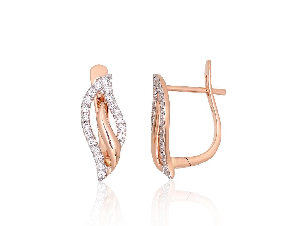 Zelta auskari ar 'angļu' slēdzēju #1201667(Au-R+PRh-W)_DI, Sarkanais Zelts 585°, rodijs (pārklājums), Briljanti (0,288Ct), 2.49 gr. - Rotaslietas Avenique Design