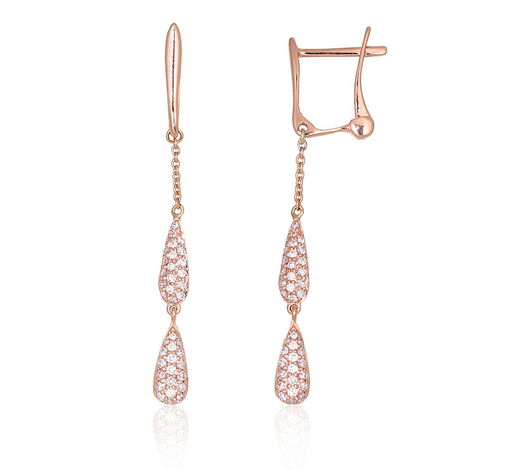 Zelta auskari ar 'angļu' slēdzēju #1201669(Au-R)_DI, Sarkanais Zelts 585°, Briljanti (0,285Ct), 1.53 gr. - Rotaslietas Avenique Design