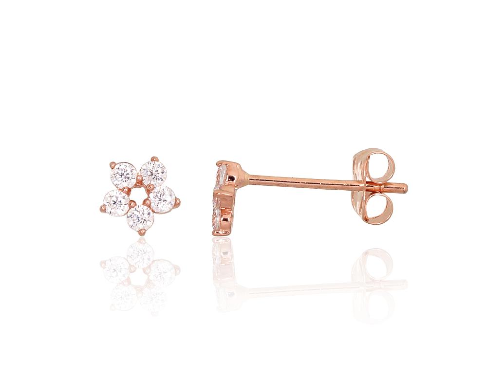 Zelta auskari-puseti #1201683(Au-R)_CZ, Sarkanais Zelts 585°, Cirkoni, 0.34 gr. - Rotaslietas Avenique Design