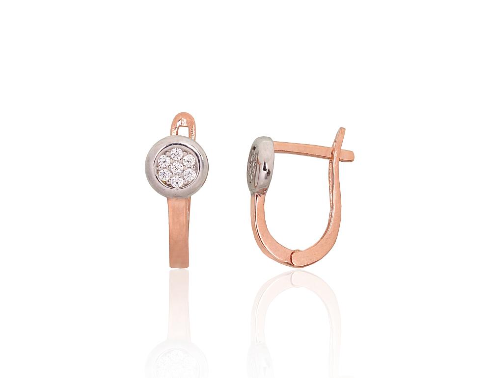 Zelta auskari ar 'angļu' slēdzēju #1201697(Au-R+PRh-W)_CZ, Sarkanais Zelts 585°, rodijs (pārklājums), Cirkoni, 1.08 gr. - Rotaslietas Avenique Design