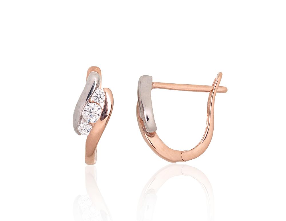 Zelta auskari ar 'angļu' slēdzēju #1201699(Au-R+PRh-W)_CZ, Sarkanais Zelts 585°, rodijs (pārklājums), Cirkoni, 1.5 gr. - Rotaslietas Avenique Design