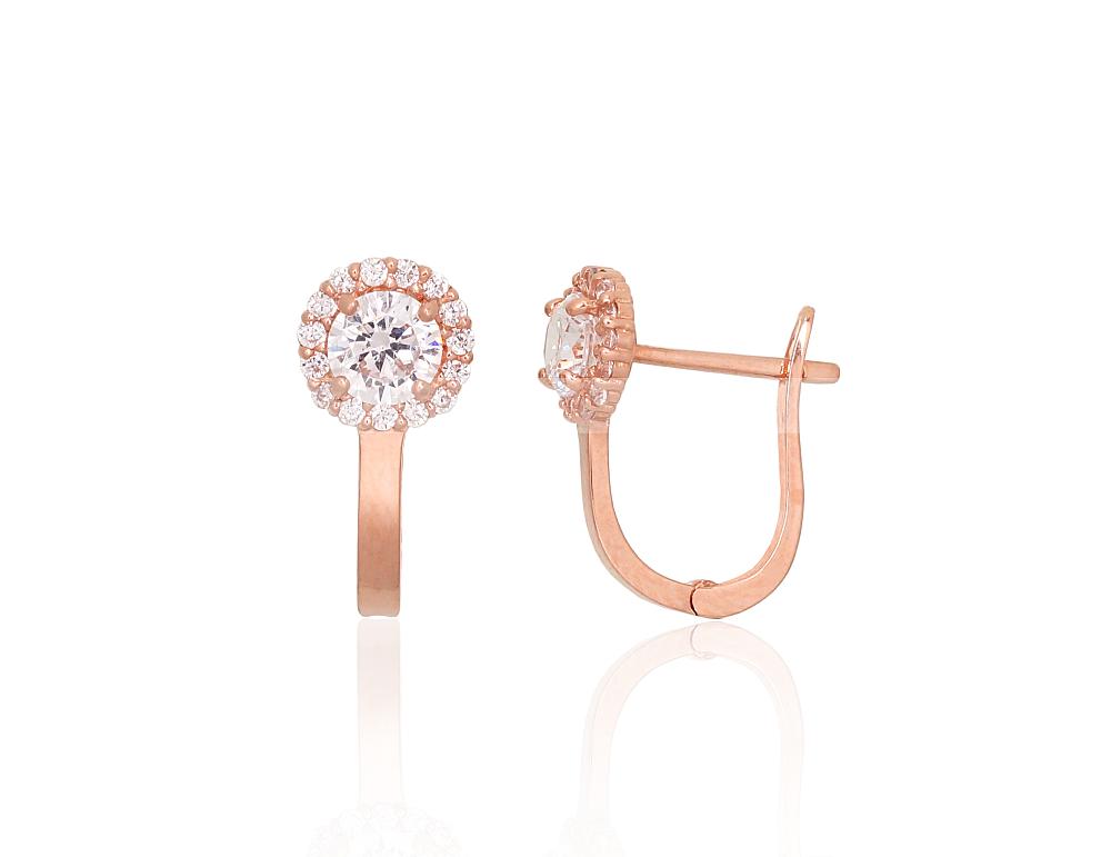 Zelta auskari ar 'angļu' slēdzēju #1201701(Au-R)_CZ, Sarkanais Zelts 585°, Cirkoni, 1.4 gr. - Rotaslietas Avenique Design