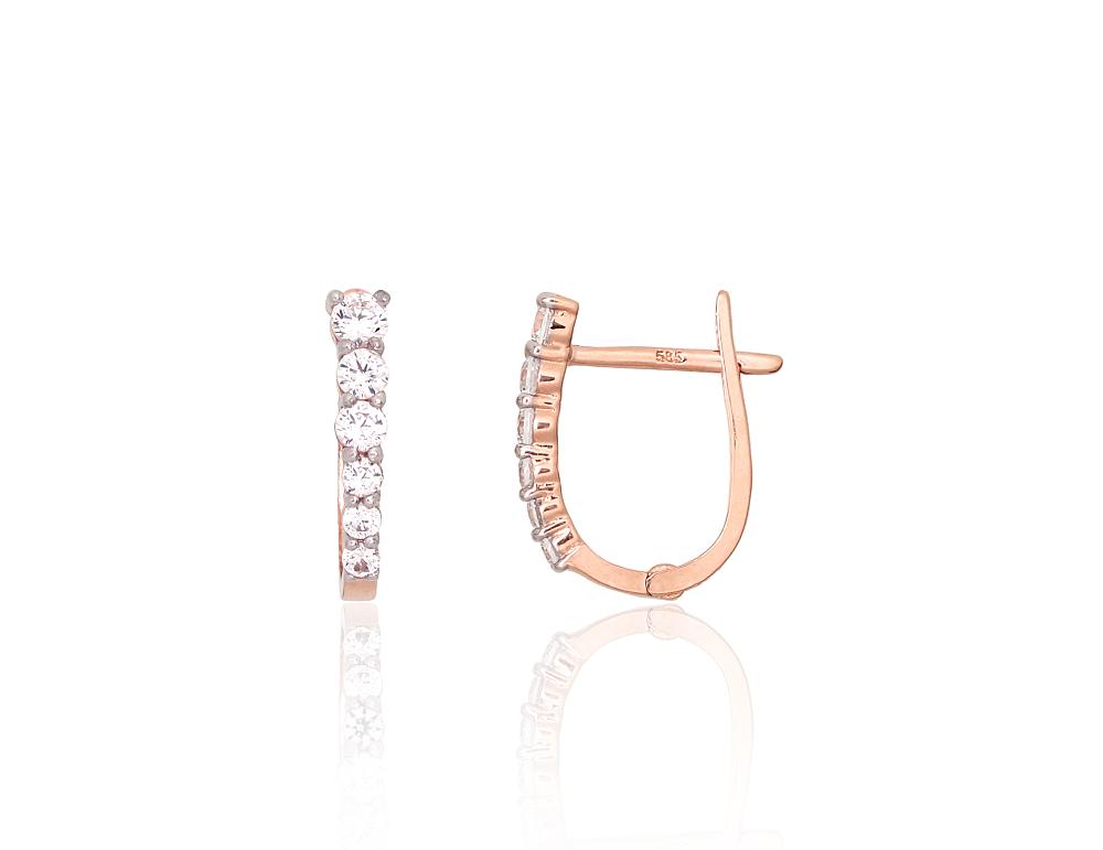 Zelta auskari ar 'angļu' slēdzēju #1201704(Au-R+PRh-W)_CZ, Sarkanais Zelts 585°, rodijs (pārklājums), Cirkoni, 0.92 gr. - Rotaslietas Avenique Design