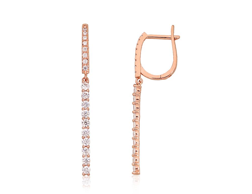 Zelta auskari ar 'angļu' slēdzēju #1201706(Au-R)_CZ, Sarkanais Zelts 585°, Cirkoni, 2.12 gr. - Rotaslietas Avenique Design