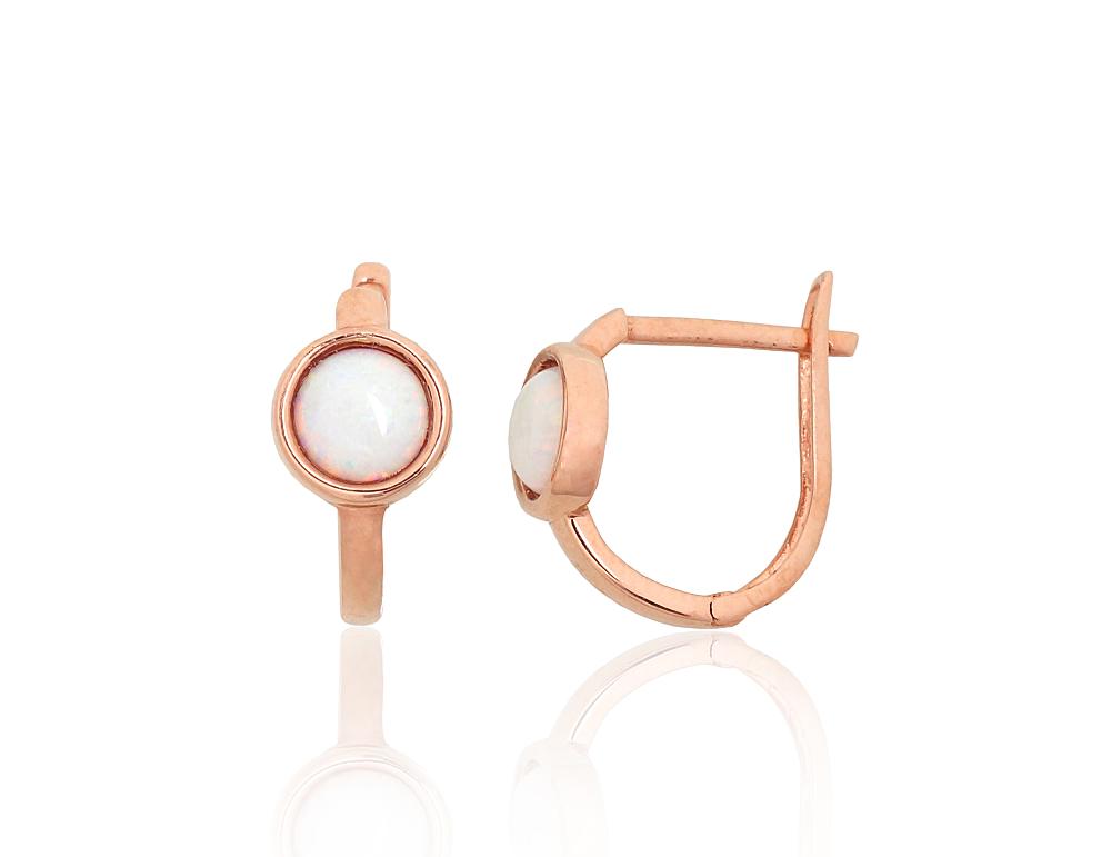 Zelta auskari ar 'angļu' slēdzēju #1201707(Au-R)_OP-W, Sarkanais Zelts 585°, Opalīts, 1.52 gr. - Rotaslietas Avenique Design