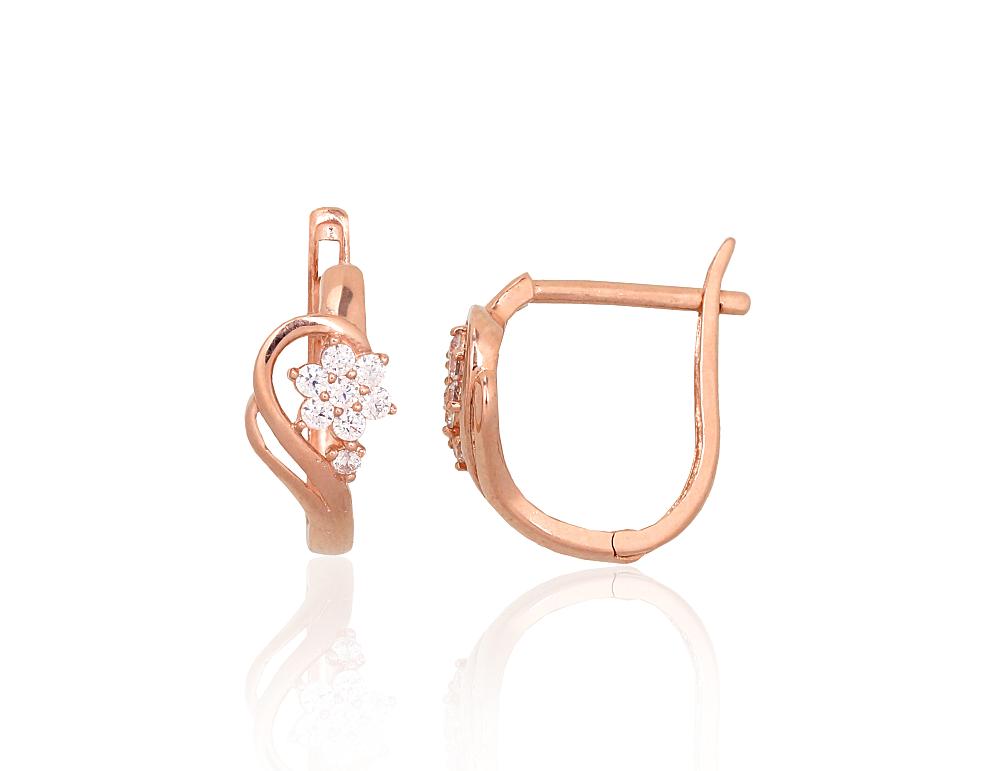 Zelta auskari ar 'angļu' slēdzēju #1201709(Au-R)_CZ, Sarkanais Zelts 585°, Cirkoni, 1.31 gr. - Rotaslietas Avenique Design