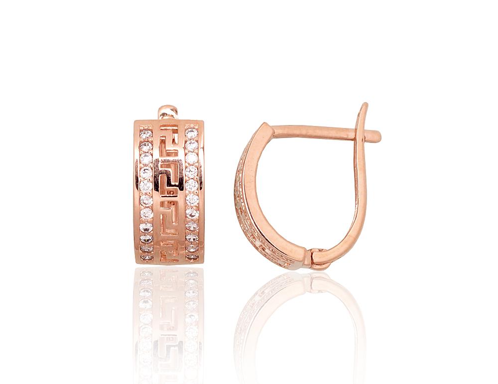 Zelta auskari ar 'angļu' slēdzēju #1201710(Au-R)_CZ, Sarkanais Zelts 585°, Cirkoni, 2.06 gr. - Rotaslietas Avenique Design