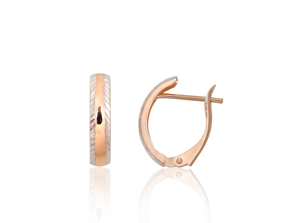 Zelta auskari ar 'angļu' slēdzēju #1201749(Au-R+PRh-W), Sarkanais Zelts 585°, rodijs (pārklājums), 1.55 gr. - Rotaslietas Avenique Design