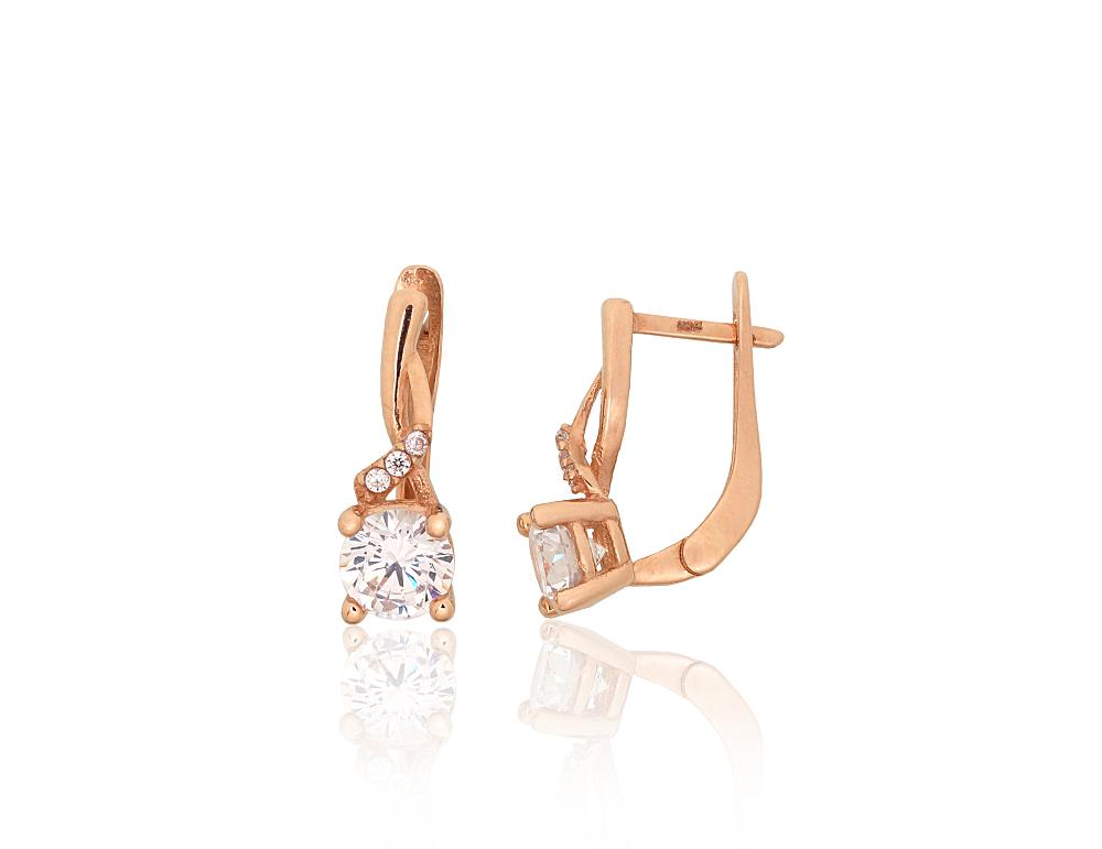 Zelta auskari ar 'angļu' slēdzēju #1201759(Au-R)_CZ, Sarkanais Zelts 585°, Cirkoni, 2.25 gr. - Rotaslietas Avenique Design