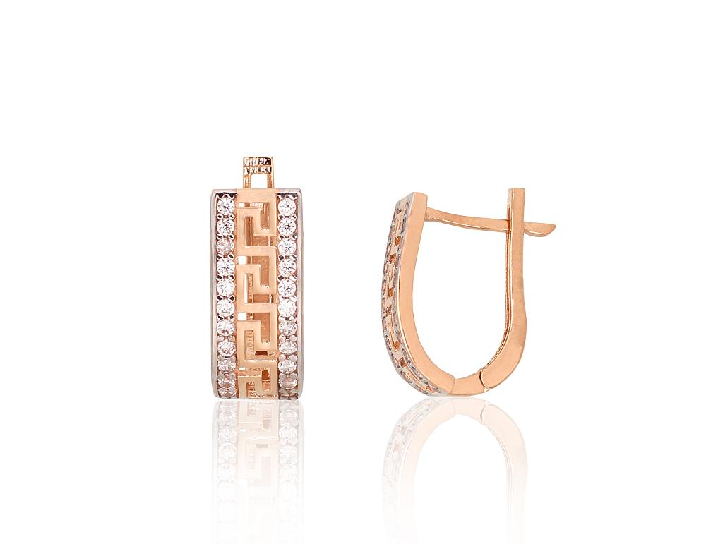 Zelta auskari ar 'angļu' slēdzēju #1201760(Au-R+PRh-W)_CZ, Sarkanais Zelts 585°, rodijs (pārklājums), Cirkoni, 2.2 gr. - Rotaslietas Avenique Design