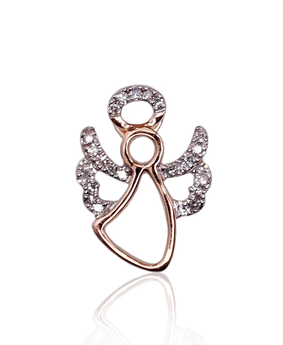 Zelta kulons #1300368(Au-R+PRh-W)_DI, Sarkanais Zelts 585°, rodijs (pārklājums), Briljanti (0,079Ct), 0.78 gr. - Rotaslietas Avenique Design