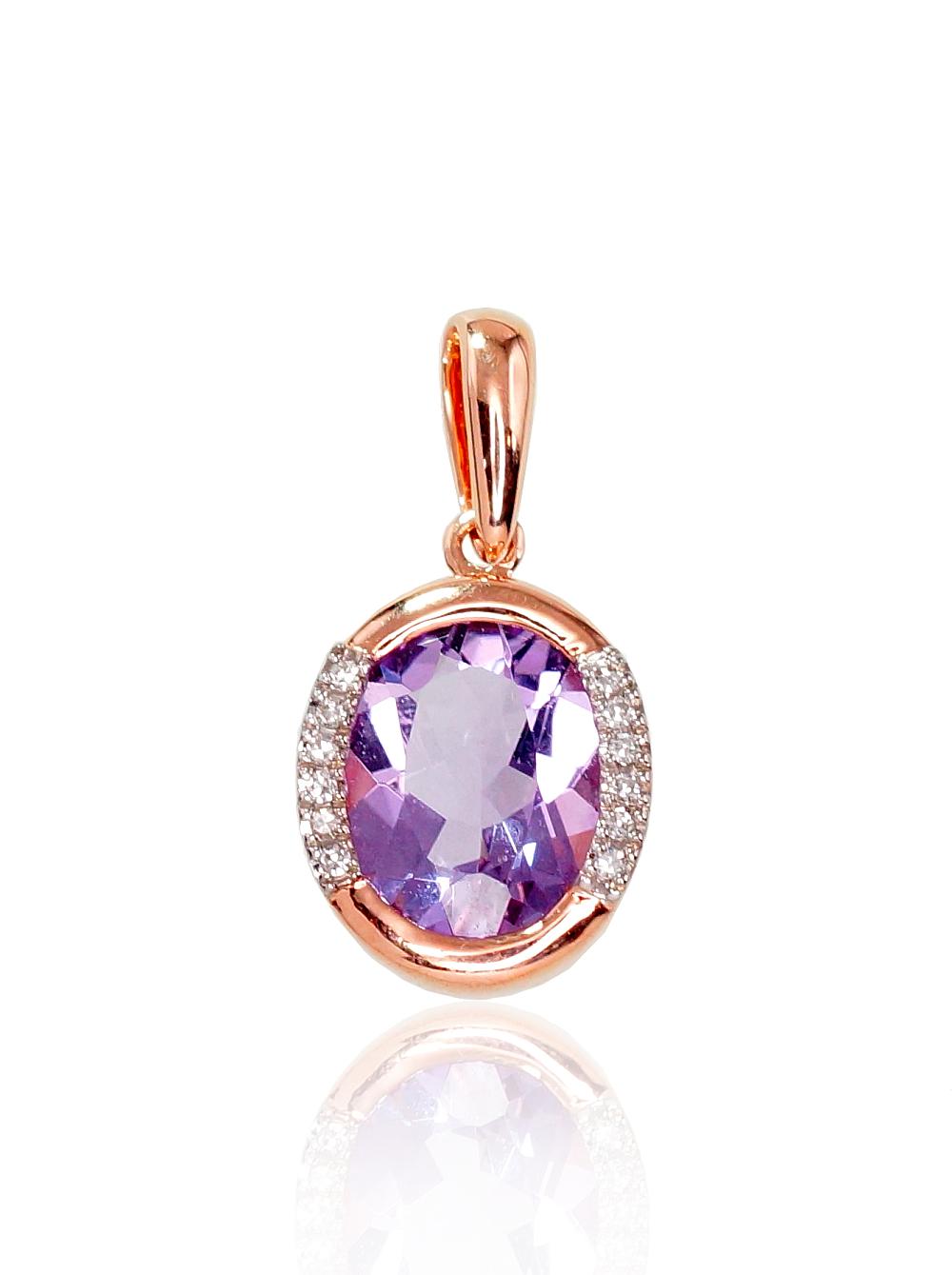 Zelta kulons #1300413(Au-R+PRh-W)_DI+AM, Sarkanais Zelts 585°, rodijs (pārklājums), Briljanti (0,034Ct), Ametists (1,42Ct), 1.87 gr. - Rotaslietas Avenique Design