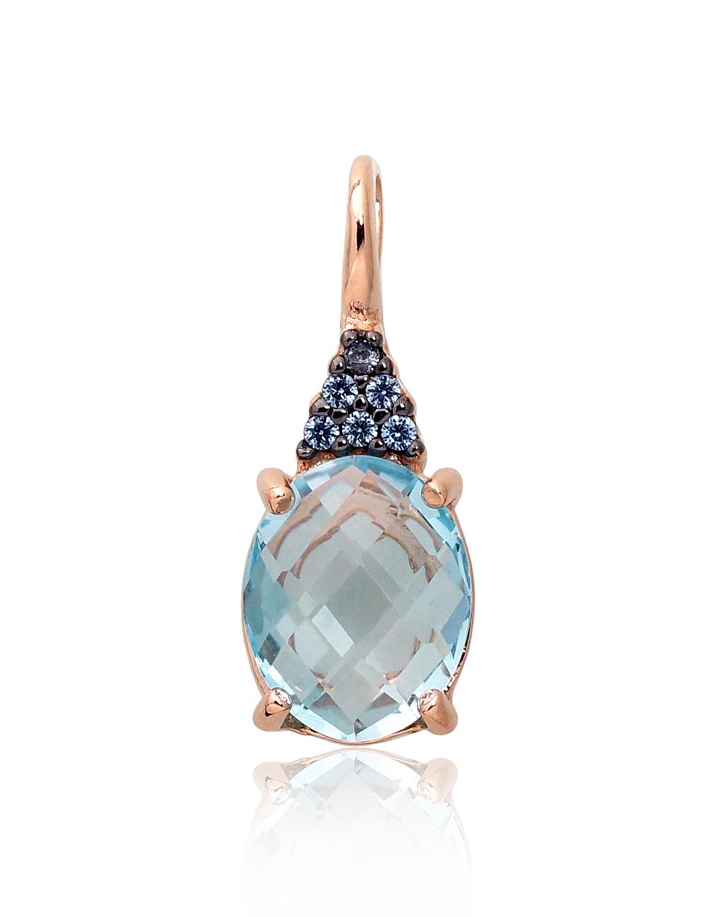 Zelta kulons #1300822(Au-R+PRh-Bk)_CZ-LB+TZLB, Sarkanais Zelts 585°, rodijs (pārklājums), Cirkoni, Debess zils topāzs, 1.71 gr. - Rotaslietas Avenique Design