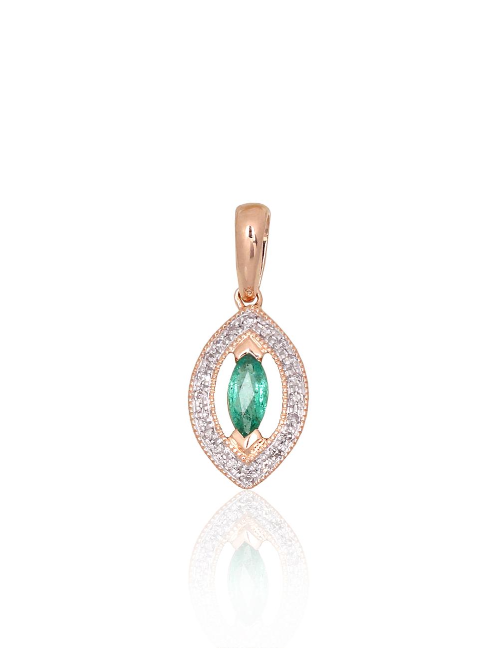 Zelta kulons #1301074(Au-R+PRh-W)_DI+EM, Sarkanais Zelts 585°, rodijs (pārklājums), Briljanti (0,04Ct), Smaragds (0,136Ct), 0.7 gr. - Rotaslietas Avenique Design