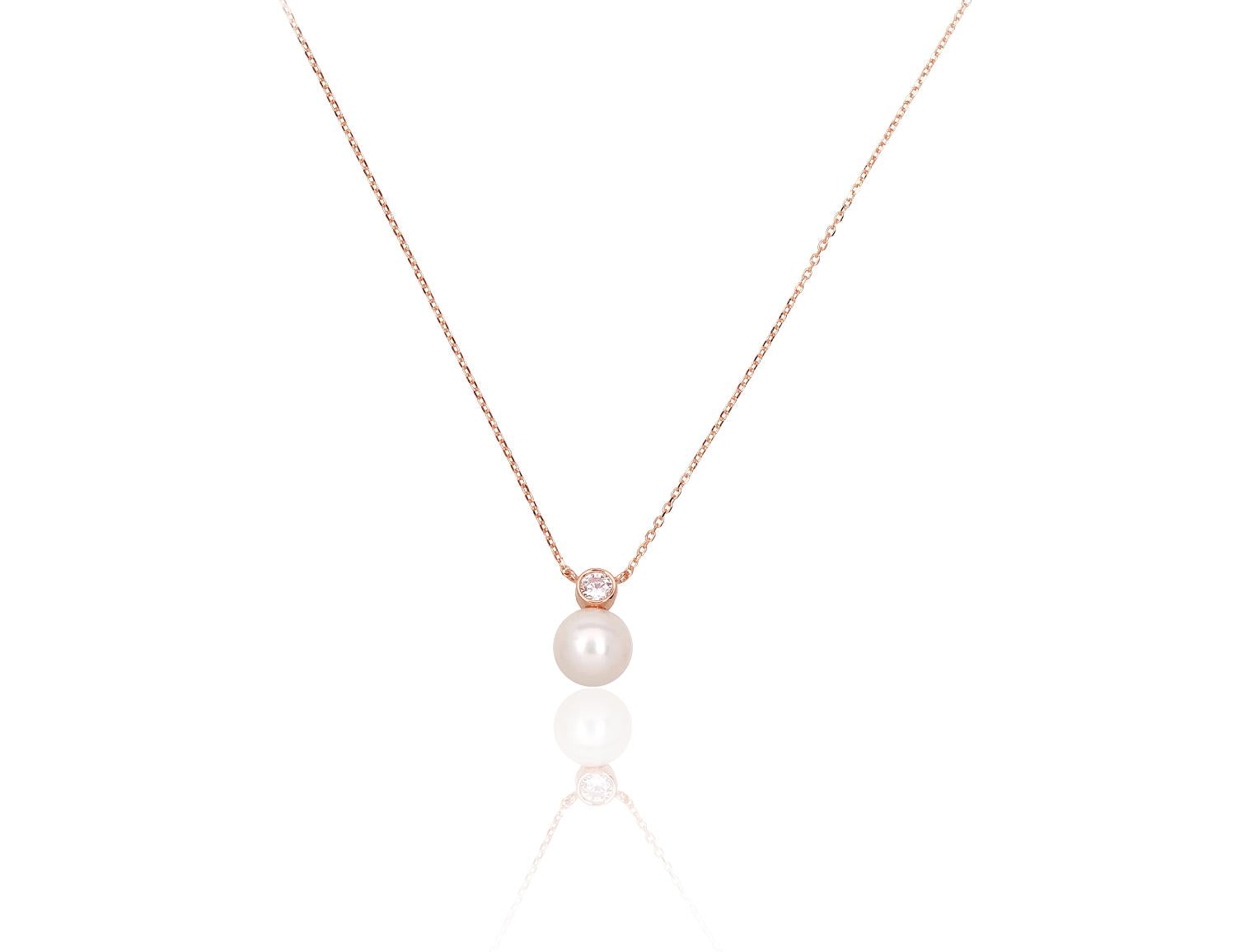 Zelta kaklarota #1500053(Au-R)_CZ+PE, Sarkanais Zelts 585°, Cirkoni, Pērles, garums: 40 cm, 1.65 gr. - Rotaslietas Avenique Design