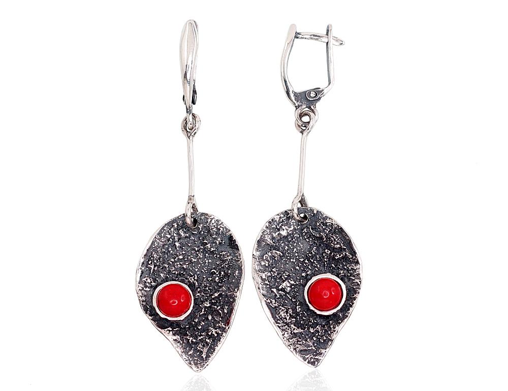 Sudraba auskari #2203259(POx-Bk)_COX, Sudrabs 925°, oksids (pārklājums), Korallis (Imitācija), 9.6 gr. - Rotaslietas Avenique Design