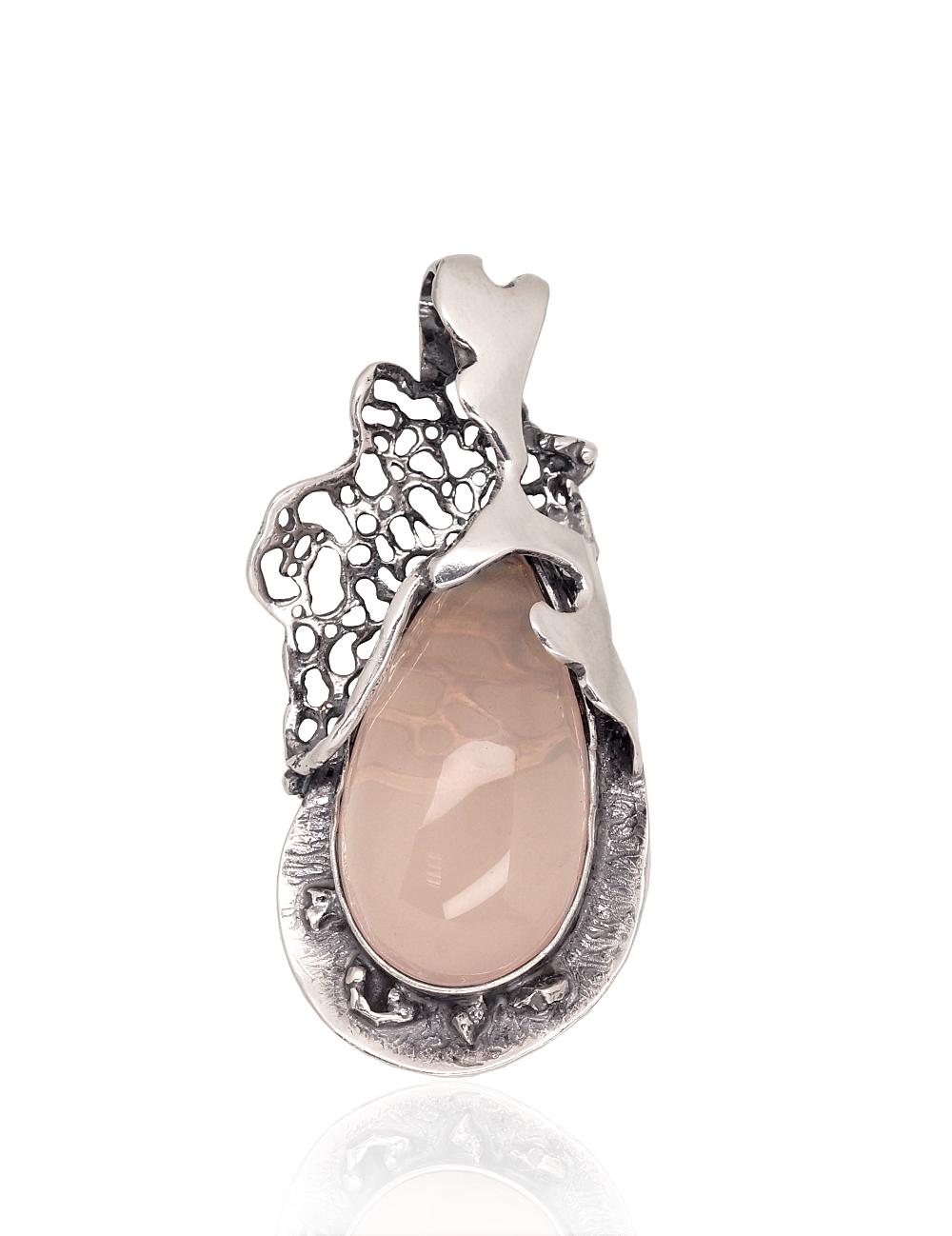 Sudraba kulons #2301879(POx-Bk)_KZPI, Sudrabs 925°, oksids (pārklājums), Rozā kvarcs, 14.4 gr. - Rotaslietas Avenique Design
