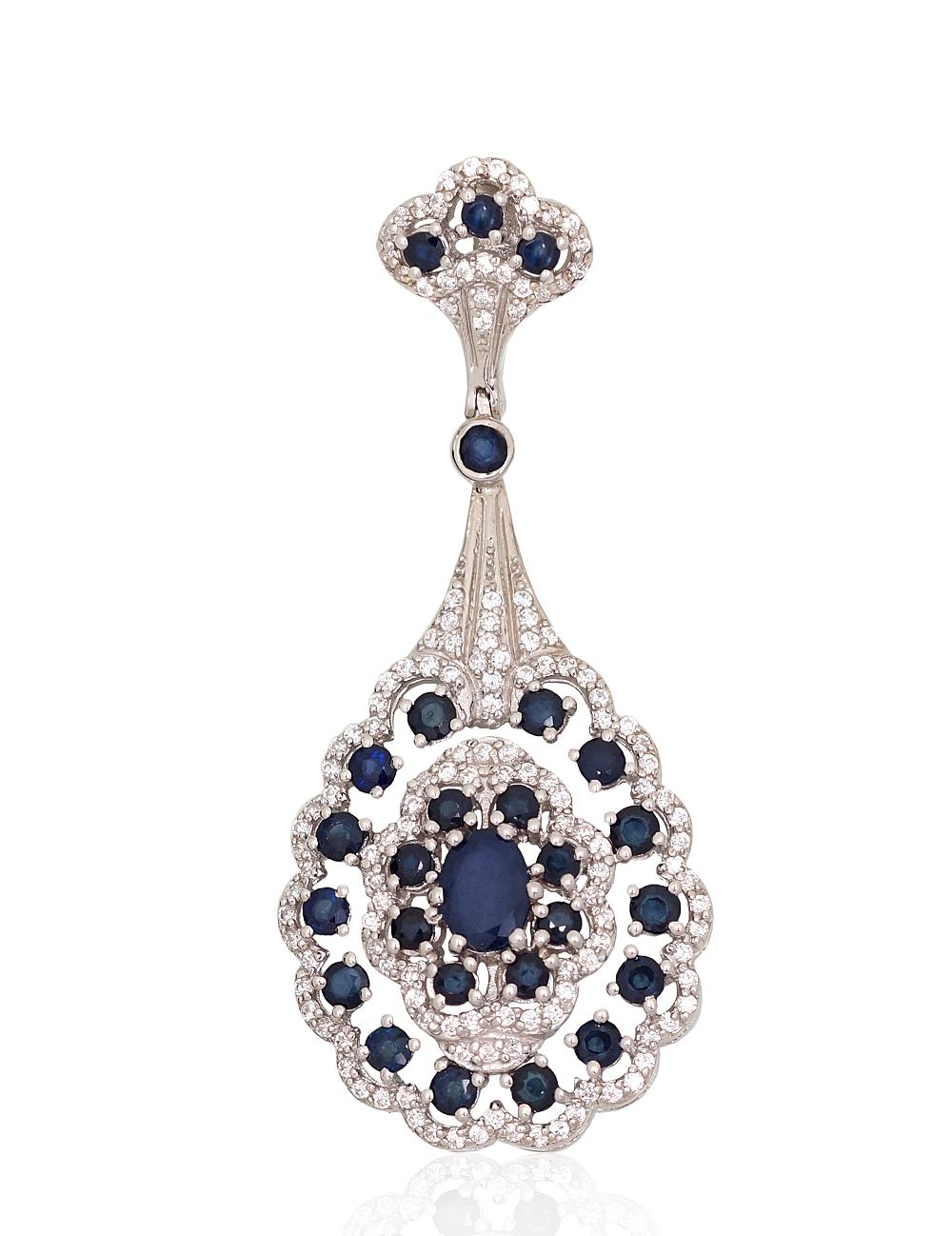 Sudraba kulons #2301965(PRh-Gr)_CZ+SA, Sudrabs 925°, rodijs (pārklājums), Cirkoni, Safīrs (2,3Ct), 9 gr. - Rotaslietas Avenique Design