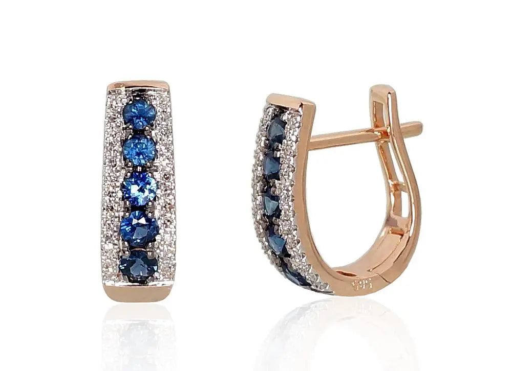 Zelta auskari 585 prove, Briljanti , Safīri 14 mm - Rotaslietas Avenique Design