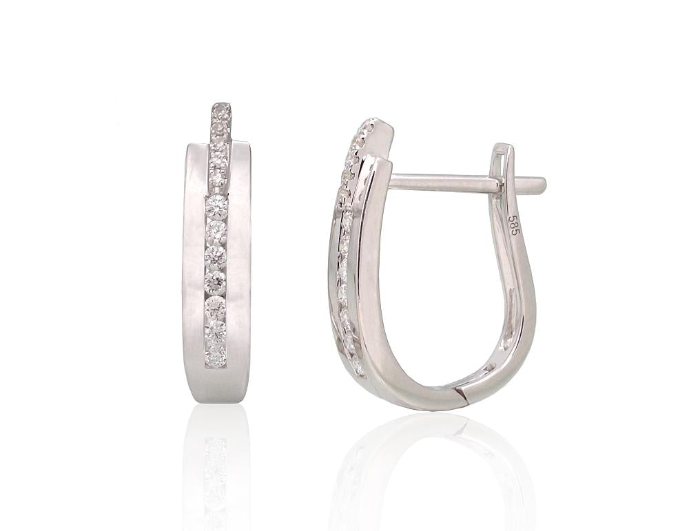 Zelta auskari ar 'angļu' slēdzēju #1200386(Au-W)_DI, Baltais Zelts 585°, Briljanti (0,126Ct), 2.29 gr. - Rotaslietas Avenique Design