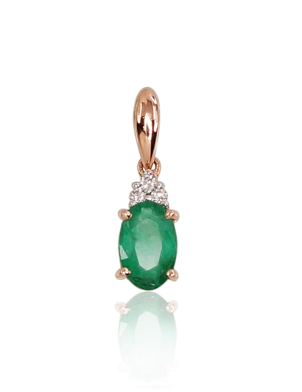 Zelta kulons #1300177(Au-R+PRh-W)_DI+EM, Sarkanais Zelts 585°, rodijs (pārklājums), Briljanti (0,018Ct), Smaragds (0,452Ct), 0.44 gr. - Rotaslietas Avenique Design