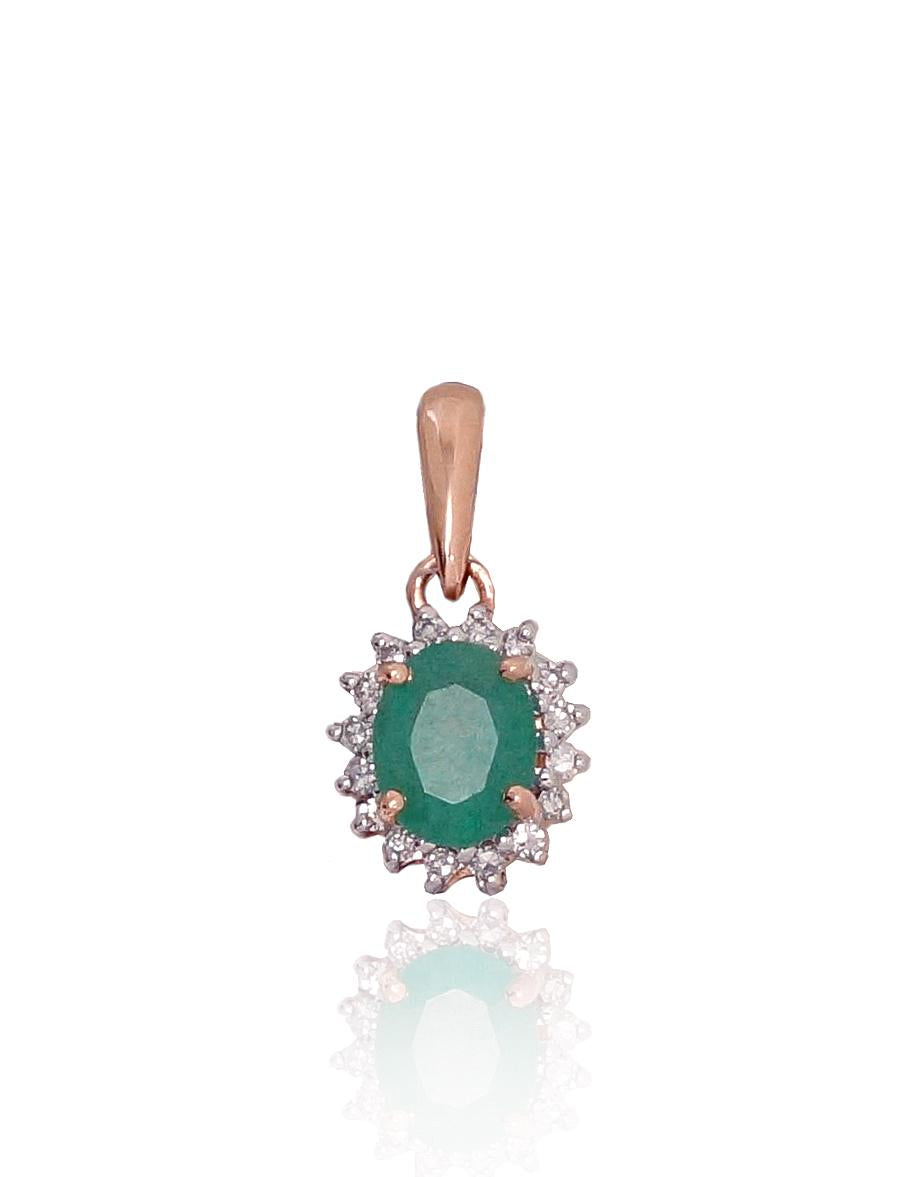 Zelta kulons #1300178(Au-R+PRh-W)_DI+EM, Sarkanais Zelts 585°, rodijs (pārklājums), Briljanti (0,042Ct), Smaragds (0,31Ct), 0.5 gr. - Rotaslietas Avenique Design