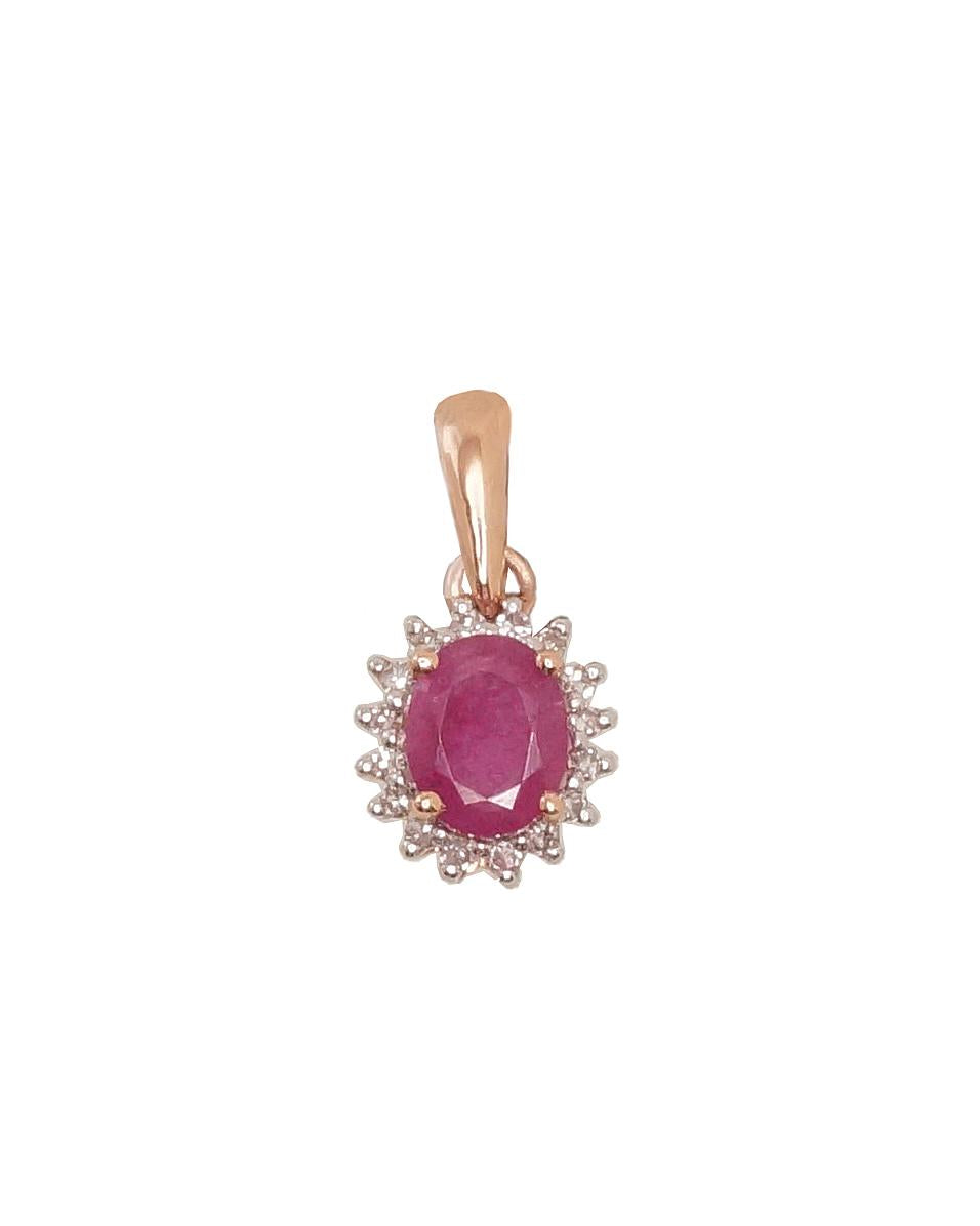 Zelta kulons #1300178(Au-R+PRh-W)_DI+RB, Sarkanais Zelts 585°, rodijs (pārklājums), Briljanti (0,042Ct), Rubīns (0,35Ct), 0.52 gr. - Rotaslietas Avenique Design