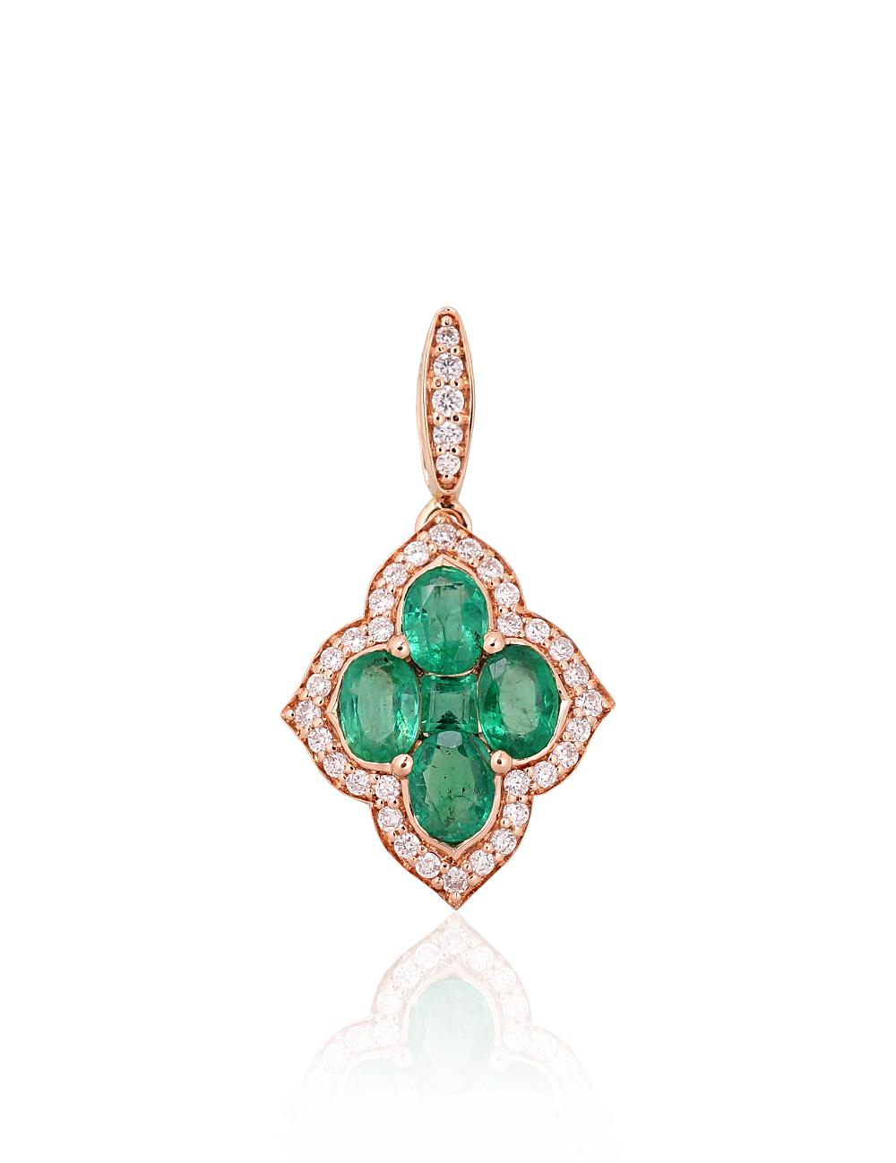 Zelta kulons #1301019(Au-R)_DI+EM, Sarkanais Zelts 585°, Briljanti (0,14Ct), Smaragds (0,735Ct), 1.12 gr. - Rotaslietas Avenique Design